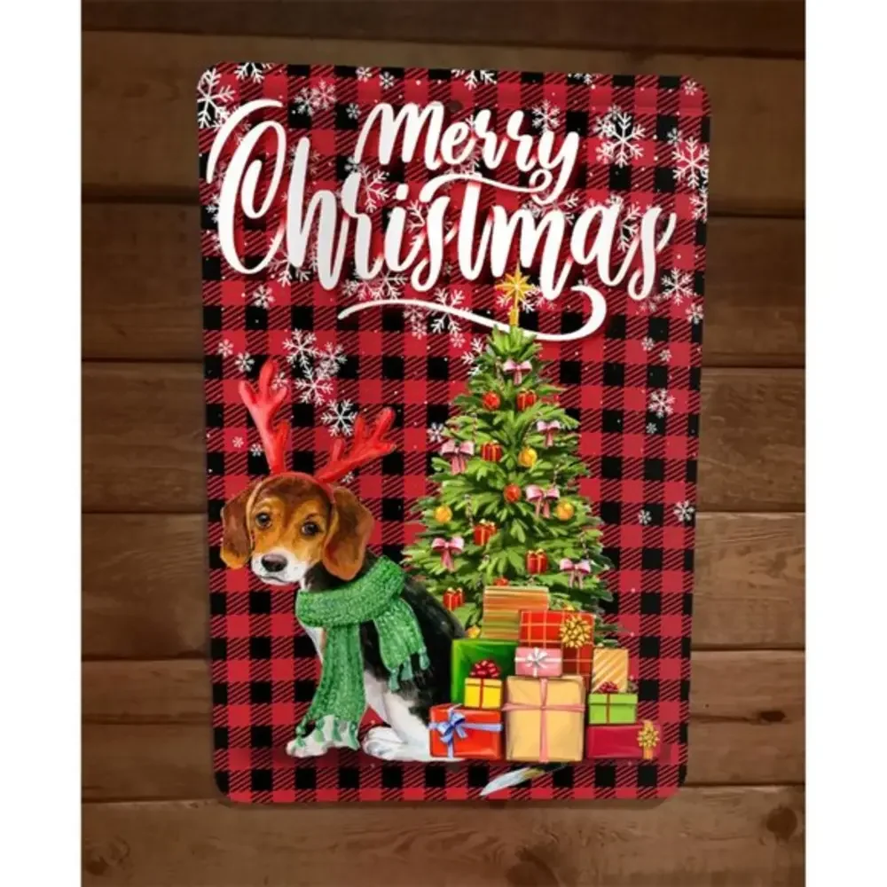 Merry Christmas‎ Beagle Dog Xmas 8x12 Metal Wall Sign Animal Poster #1